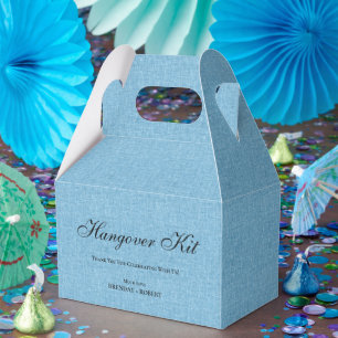 Blue linen Simple Script Hangover Recovery Kit Favor Boxes