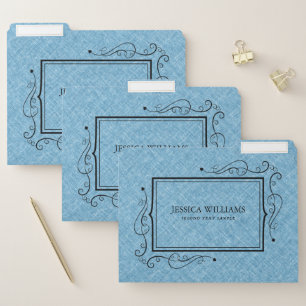 Blue linen texture black frame File Folder