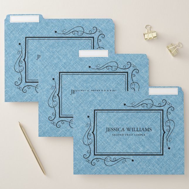  Blue linen texture black frame File Folder (Set)