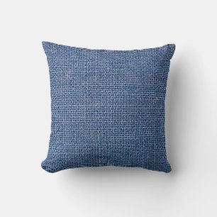 Blue linen texture closeup photo background. throw pillow