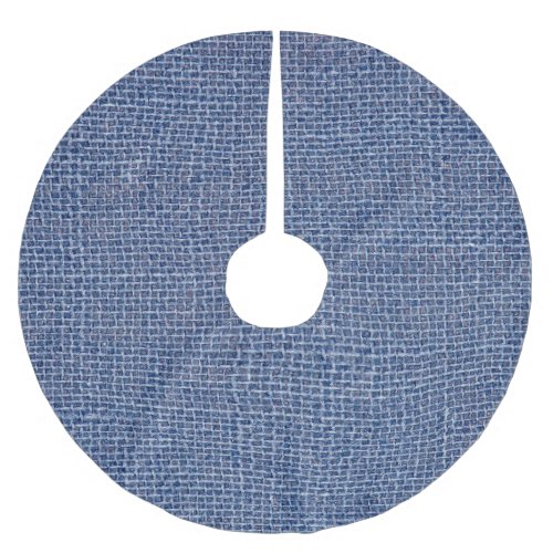 Blue Linen Texture Closeup Photo Brushed Polyester Tree Skirt