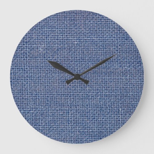Blue Linen Texture Closeup Photo Large Clock