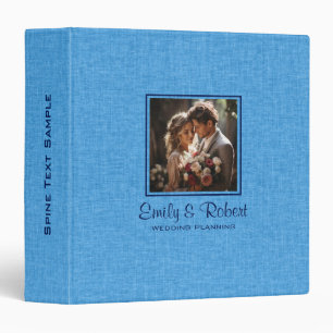 Blue Linen Texture Custom Wedding Photo 3 Ring Bi 3 Ring Binder