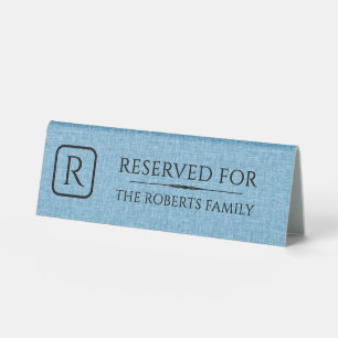 Blue Linen Texture Minimalistic Black Typography Table Tent
