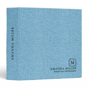 Blue Linen Texture Minimalistic Gray Typography 3 Ring Binder