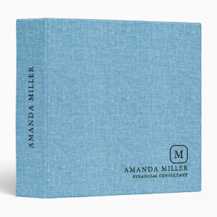 Blue Linen Texture Minimalistic Gray Typography 3 Ring Binder