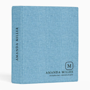 Blue Linen Texture Minimalistic Gray Typography Mini Binder