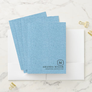 Blue Linen Texture Minimalistic Gray Typography Pocket Folder