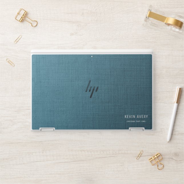 Blue Linen Texture Personalized HP Laptop Skin (Desk)