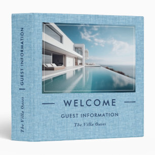 Blue Linen Vacation Welcome Guest Informations 3 Ring Binder