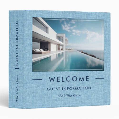 Blue Linen Vacation Welcome Guest Informations 3 Ring Binder