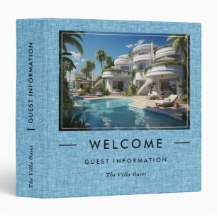 Blue Linen Vacation Welcome Guest Informations 3 Ring Binder