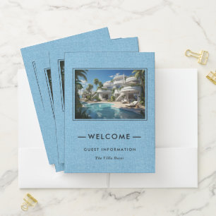 Blue Linen Vacation Welcome Guest Informations Pocket Folder
