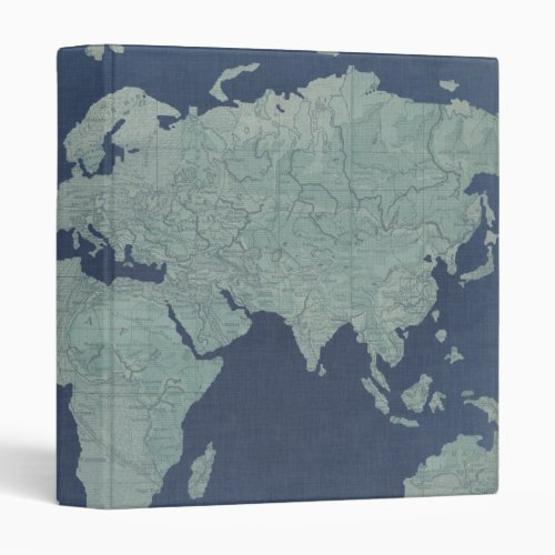 Blue Linen World Map 3 Ring Binder