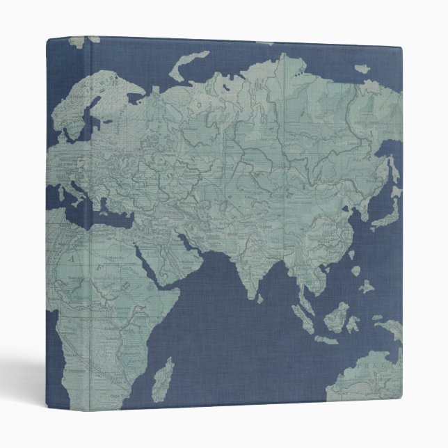 Blue Linen World Map 3 Ring Binder (Front/Spine)