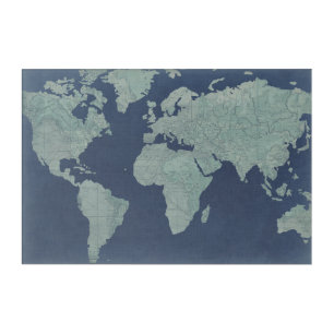 Blue Linen World Map Acrylic Print