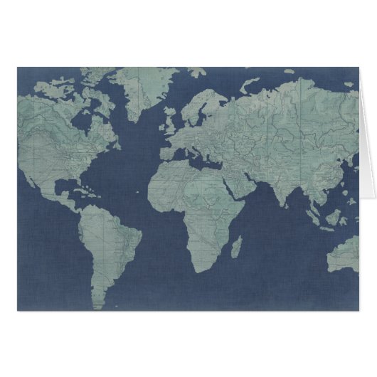 Blue Linen World Map Cards (Front Horizontal)