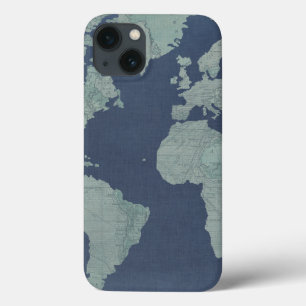 Blue Linen World Map iPhone 13 Case