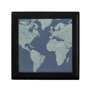 Blue Linen World Map Gift Box