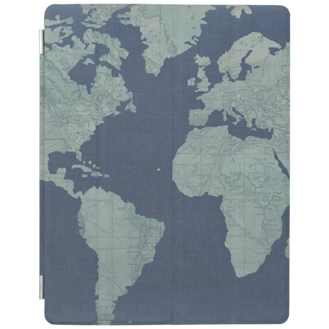 Blue Linen World Map iPad Smart Cover (Front)