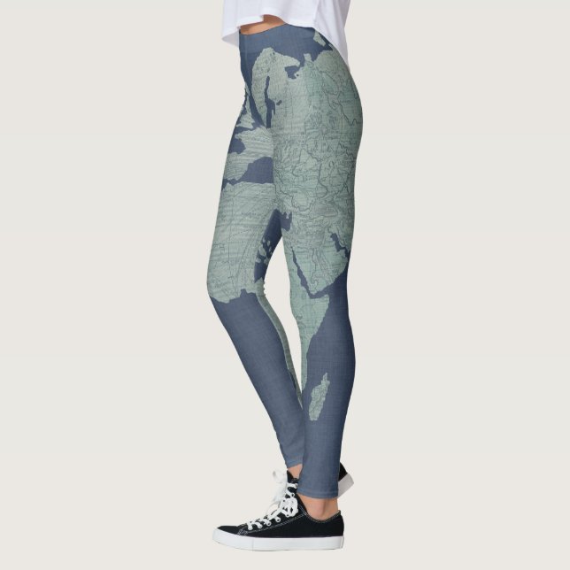 Blue Linen World Map Leggings (Left)
