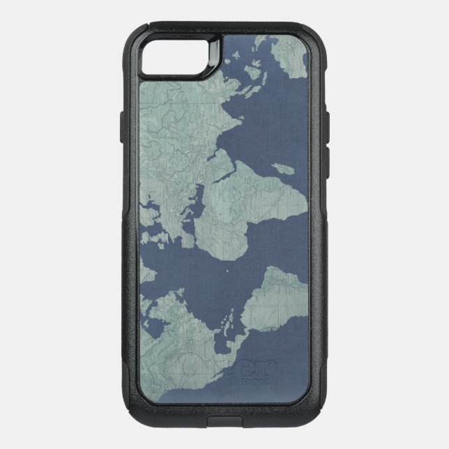 Blue Linen World Map Otterbox iPhone Case (Back)