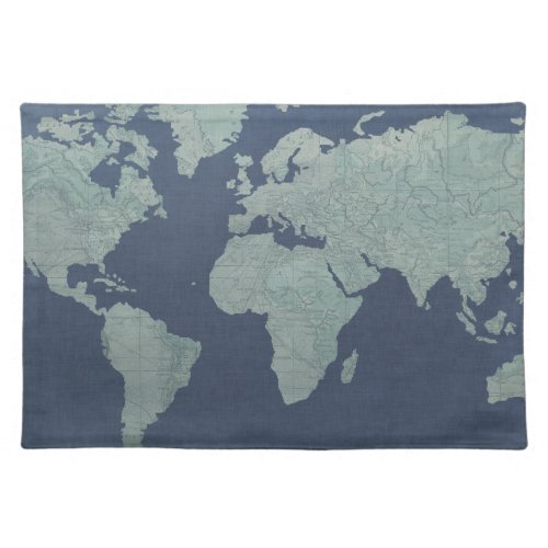 Blue Linen World Map Placemat