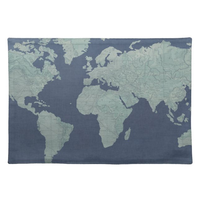 Blue Linen World Map Placemat (Front)