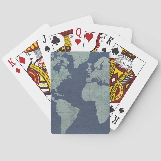 Blue Linen World Map Poker Cards (Back)