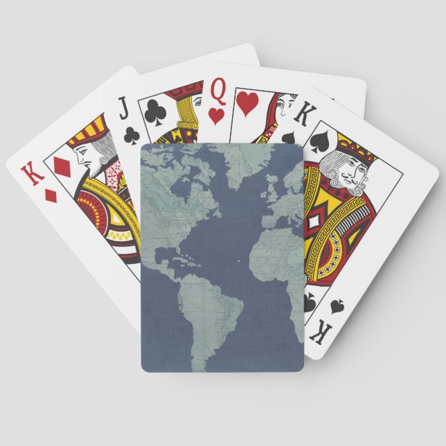 Blue Linen World Map Poker Cards (Back)