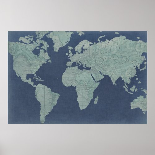 Blue Linen World Map Poster