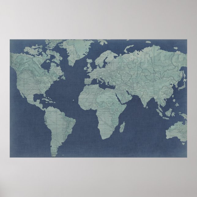 Blue Linen World Map Poster (Front)