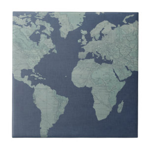 Blue Linen World Map Tile