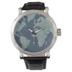 Blue Linen World Map Watch