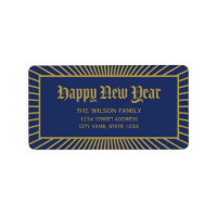 Blue Lines Decorative Happy New Year Address Label