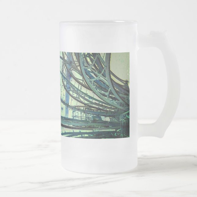 Blue lines frosted glass beer mug (Right)