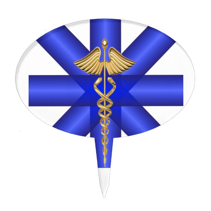 Blue Lines / Gold Caduceus EMT Symbol Cake Pick