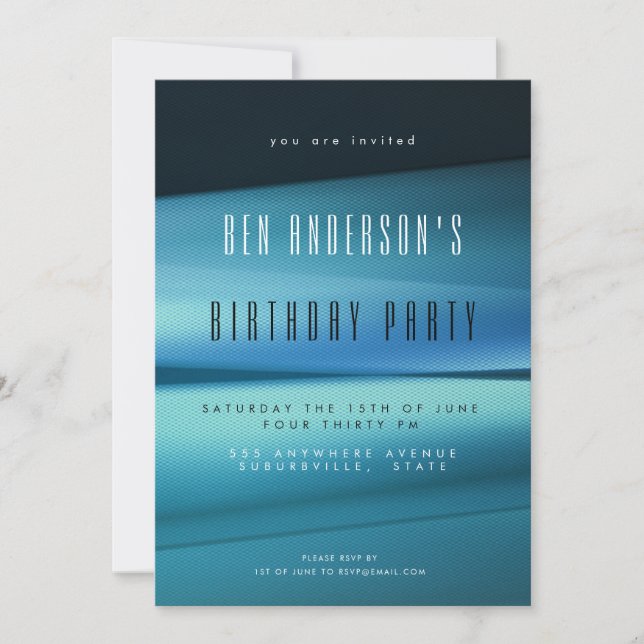 Blue Lines Modern Professional Mens Birthday Party Invitation (Front)