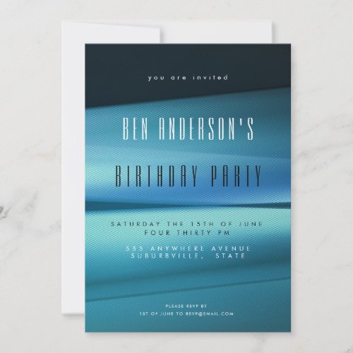 Blue Lines Modern Professional Mens Birthday Party Invitation