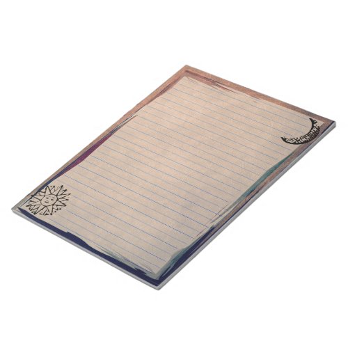 Blue Lines with Rustic Sun Moon on Brown Grunge  Notepad
