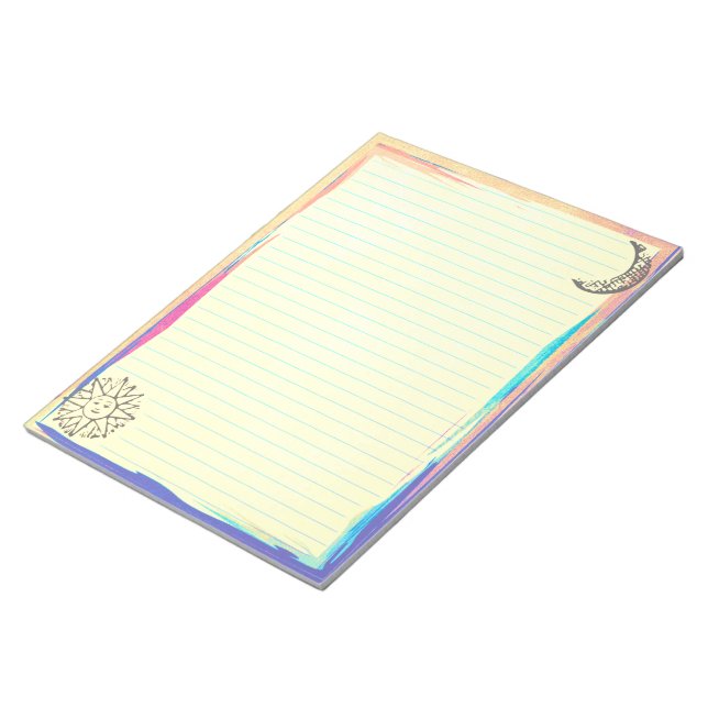 Blue Lines with Rustic Sun Moon on Yellow Notepad (Angled)