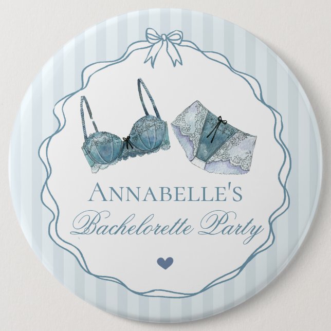 Blue Lingerie Shower Bachelorette Party Favor Button (Front)