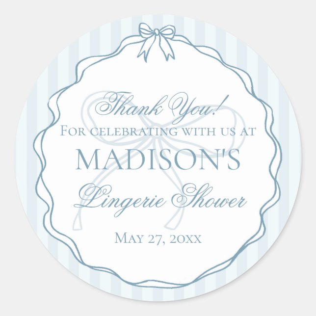 Blue Lingerie Shower Bachelorette Party Favor Classic Round Sticker (Front)