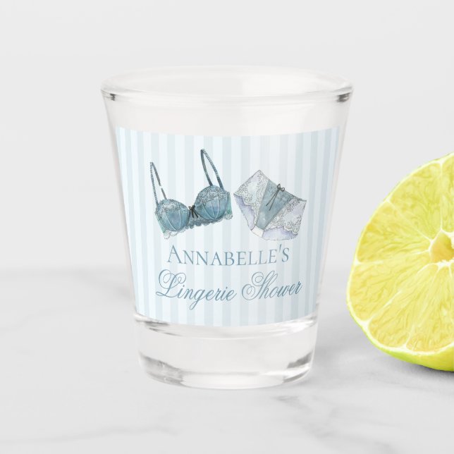 Blue Lingerie Shower Bachelorette Party Favor Shot Glass (Front)