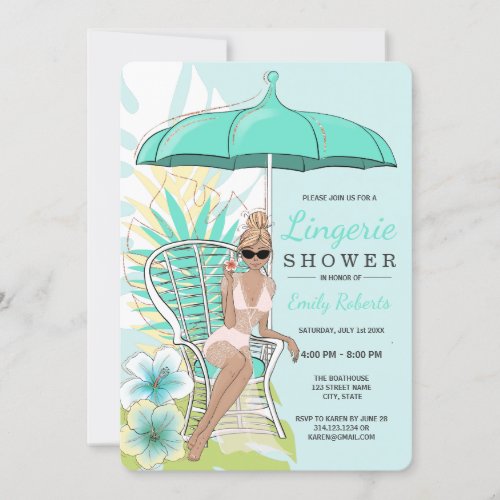 Blue Lingerie Shower Blonde Bride Invitation