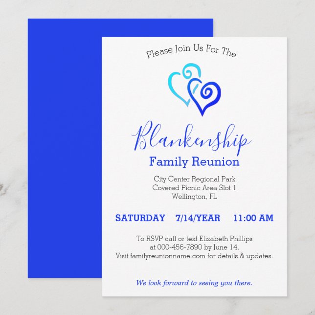 Blue Linked Hearts Family Reunion Template (Front/Back)