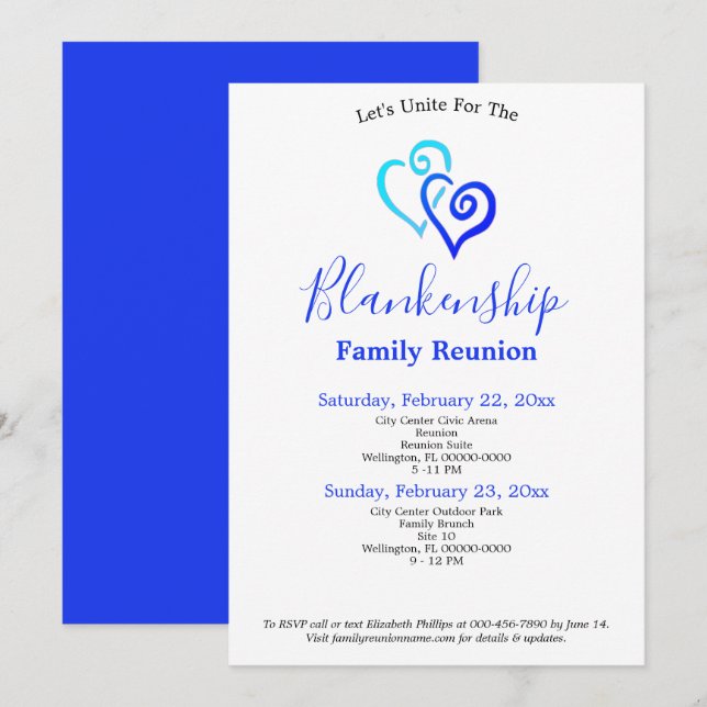 Blue Linked Hearts Family Reunion Template (Front/Back)