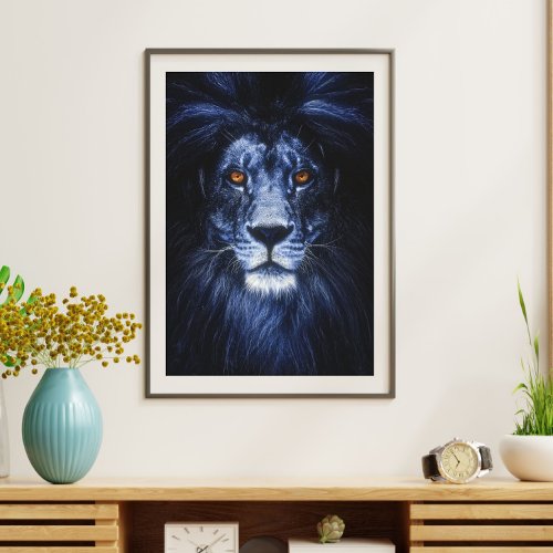 Blue Lion Animal Portrait Wall Art