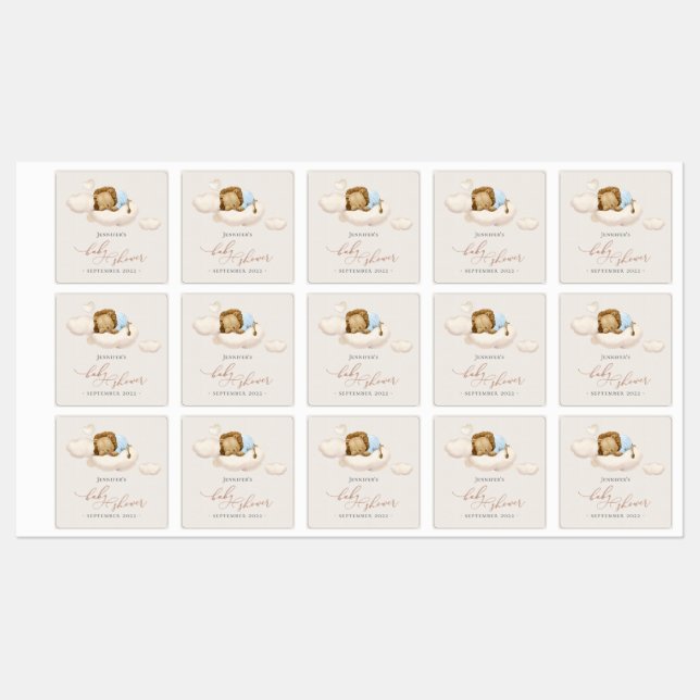 Blue Lion Baby Shower Labels (Sheet)