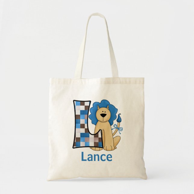 Blue Lion for Boy's Monogram L Tote Bag (Front)